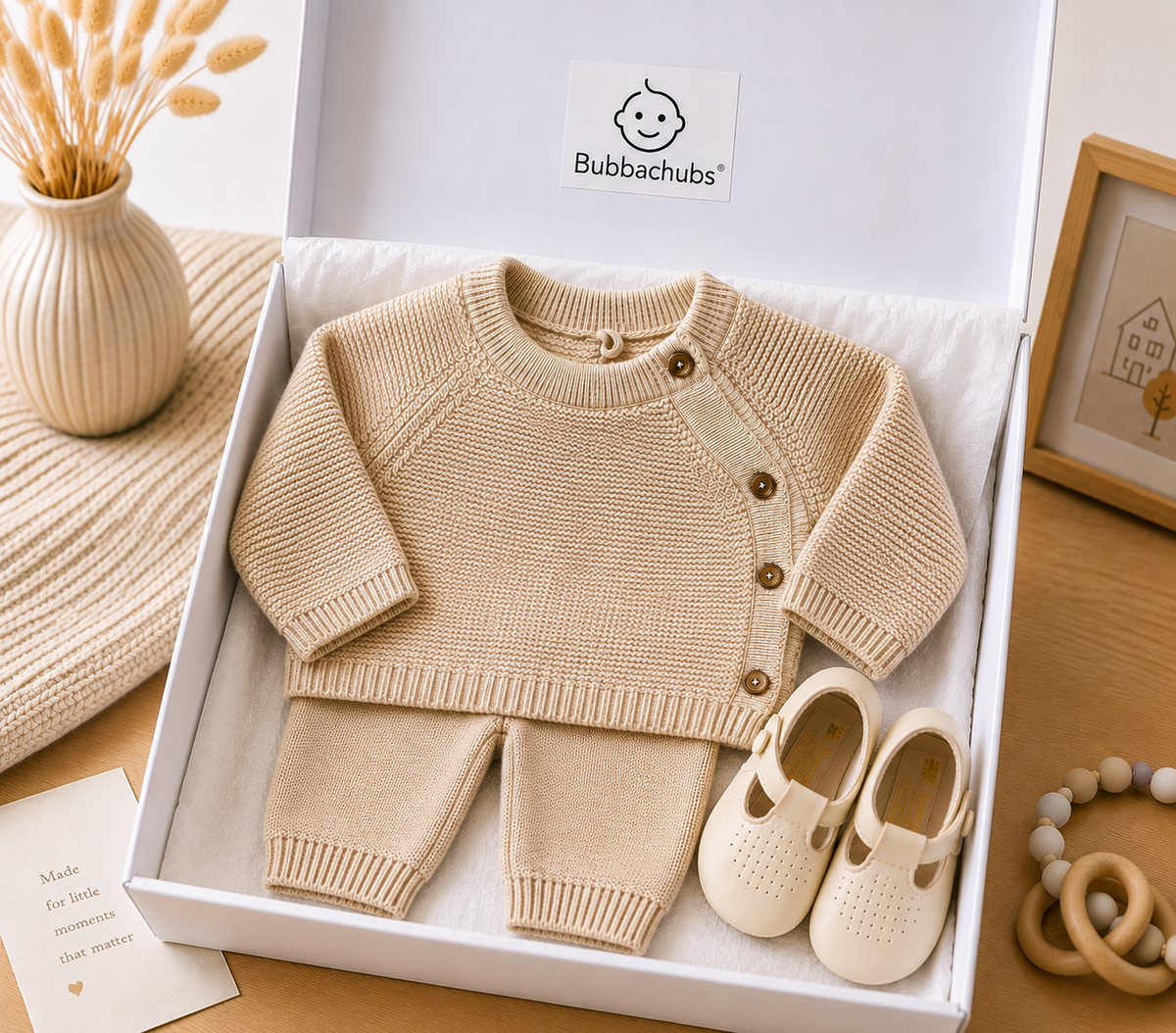 Bubbachubs Baby Knitted Top & Leggings Gift Set with Soft Sole Shoes 0–6 Months