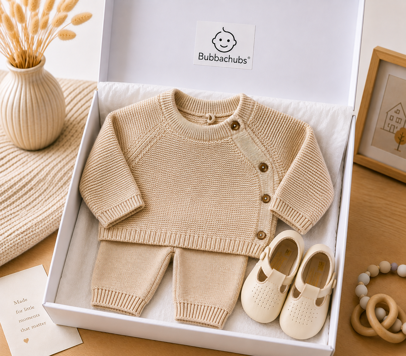 Bubbachubs Baby Knitted Top & Leggings Gift Set with Soft Sole Shoes 0–6 Months