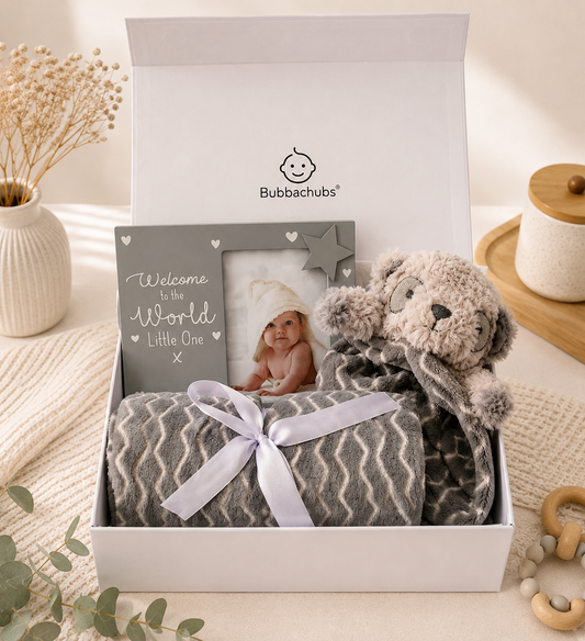 Bubbachubs Baby Fleece Blanket Gift Set with Teddy Comforter & Picture Frame