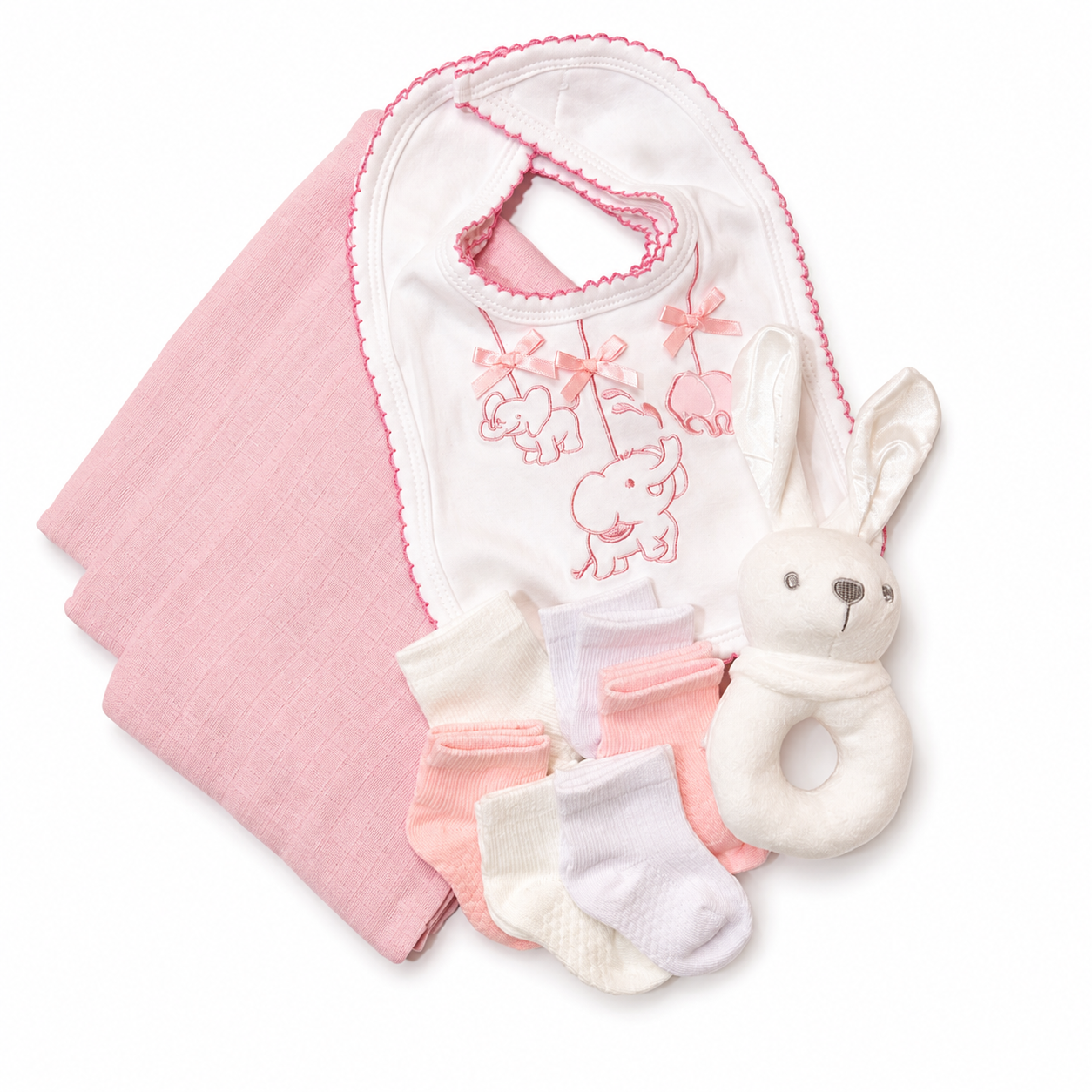 Bubbachubs Baby Girls Newborn Gift Box with Muslins, Bibs, Rattle & Socks 0-3 Months