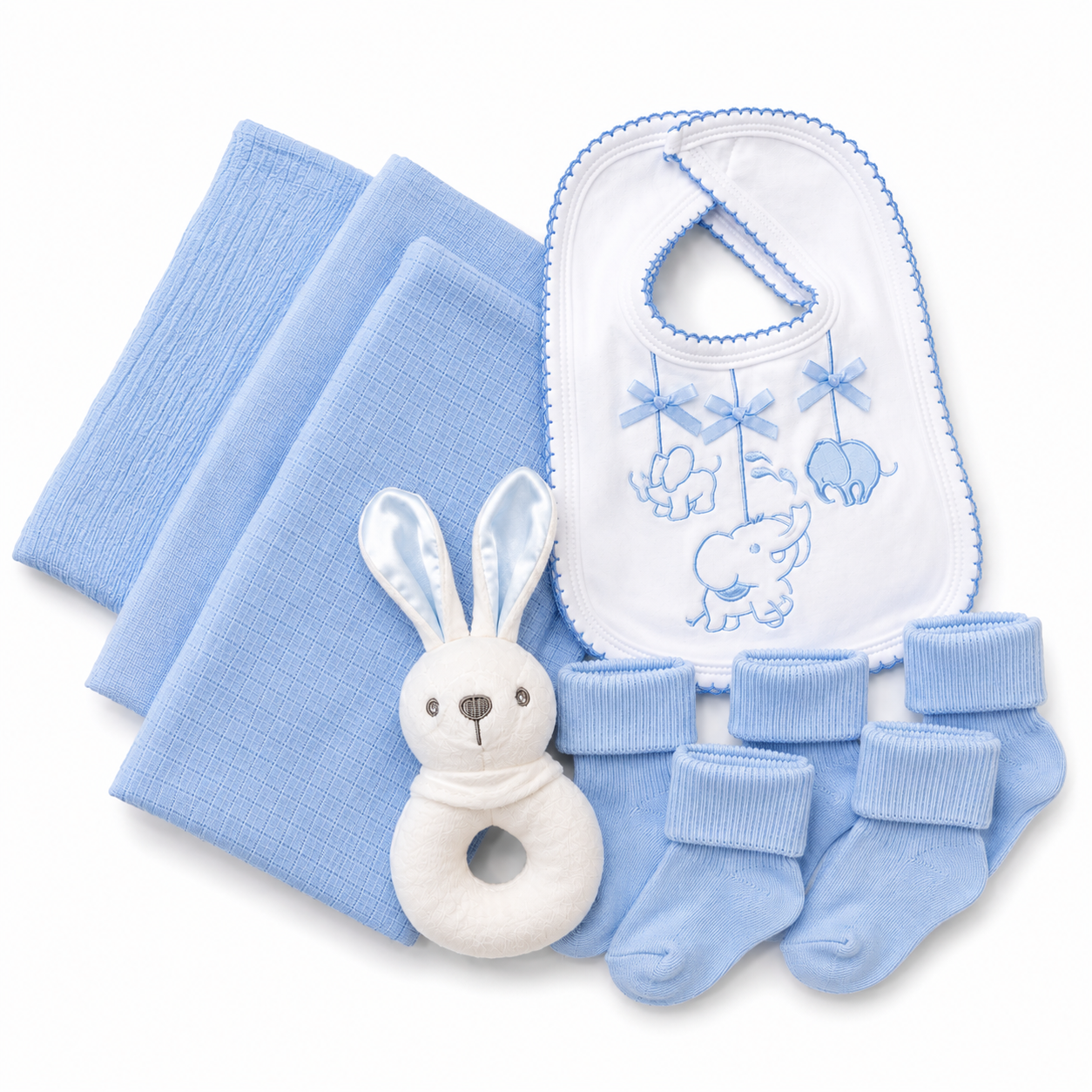Bubbachubs Baby Boys Newborn Gift Box with Muslins, Bibs, Rattle & Socks 0-3 Months