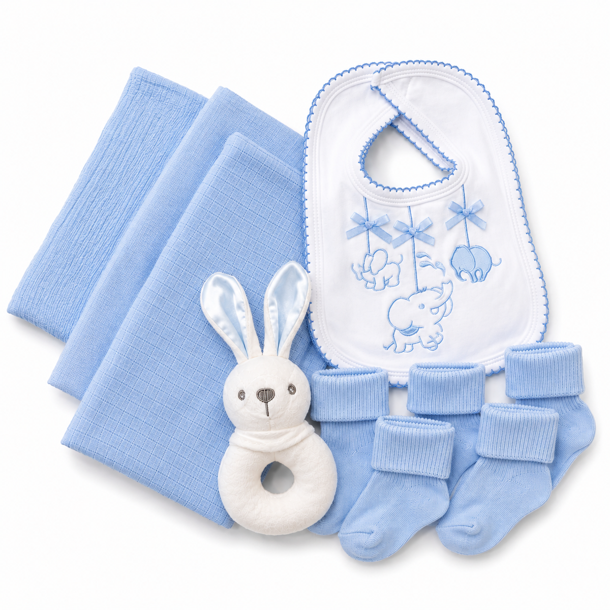 Bubbachubs Baby Boys Newborn Gift Box with Muslins, Bibs, Rattle & Socks 0-3 Months