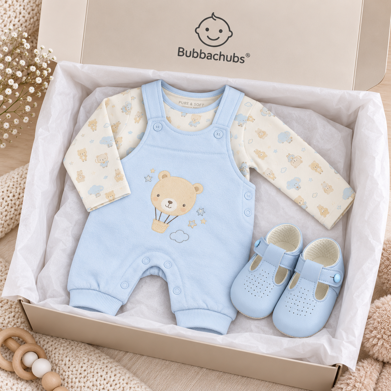 Baby Boys Quilted Dungarees,Top & Soft Soled Shoes Gift Set