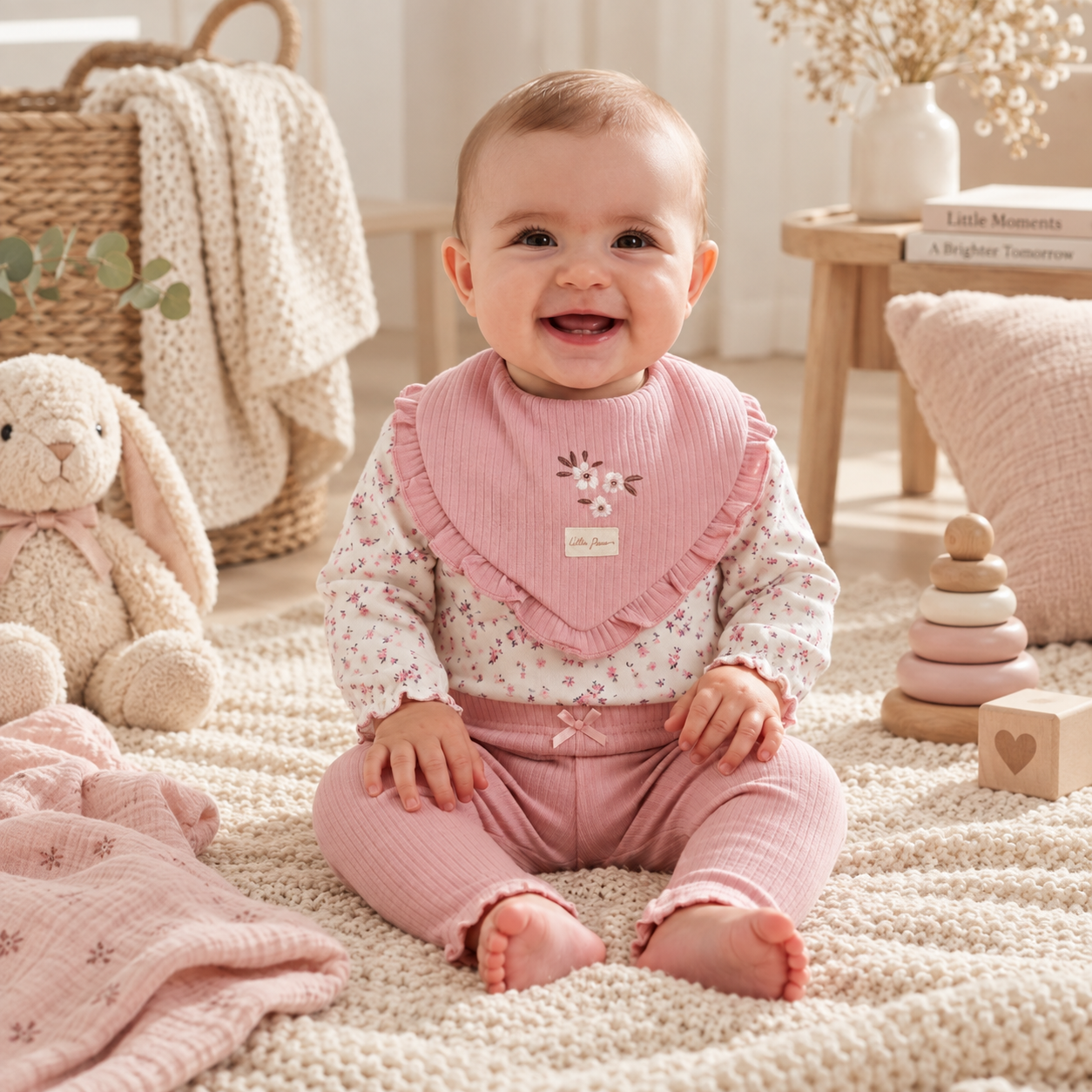 Baby Girls 3 Piece Ribbed Outfit (3-9 Months)