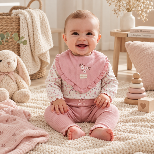 Baby Girls 3 Piece Ribbed Outfit (3-9 Months)