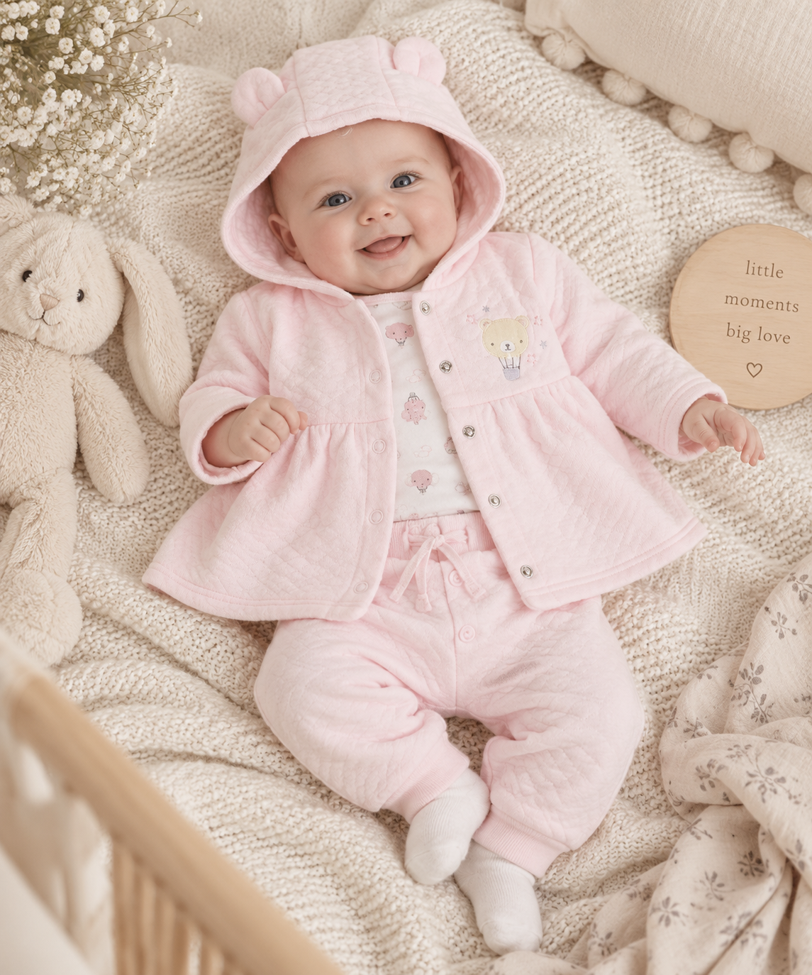 Bubbachubs Baby Girls’ Quilted 3-Piece Outfit Gift Set 0–9 Months