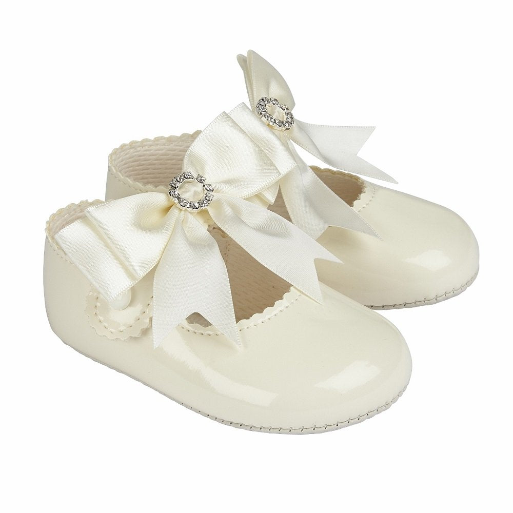 Baby Girls Bow & Diamante Soft Soled Shoes