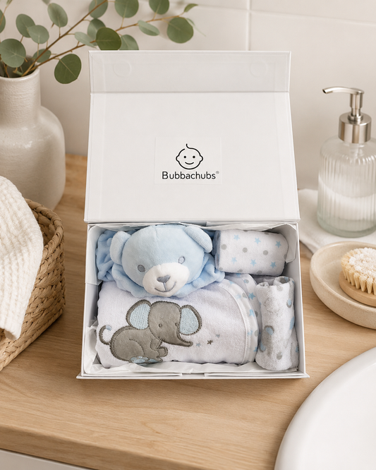 Bubbachubs Baby Boy Hooded Towel Gift Set with Comforter & 4 Washcloths