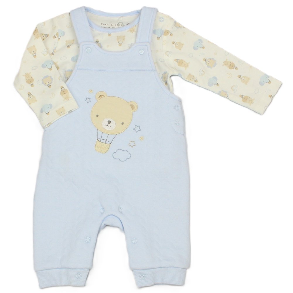 Baby Boys Quilted Dungaree & Top Outfit 0-3 Months