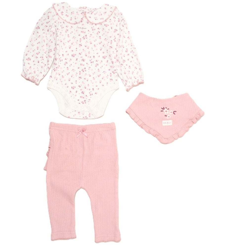 Baby Girls 3 Piece Ribbed Outfit (3-9 Months)