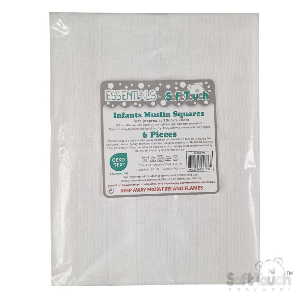 Baby Cotton Muslin Cloths 6 Pack 70x70cm