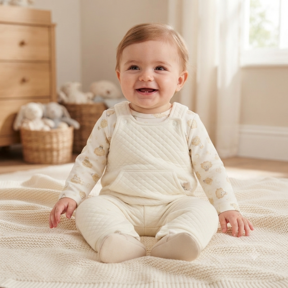 Baby Unisex Dungaree Gift Set with Bunny Rattle 0–9 Months