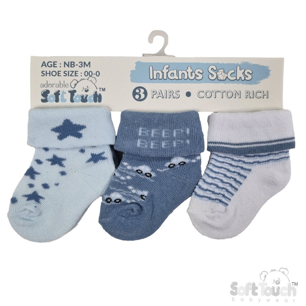 Baby Boys 3 Pack Of Turnover Socks