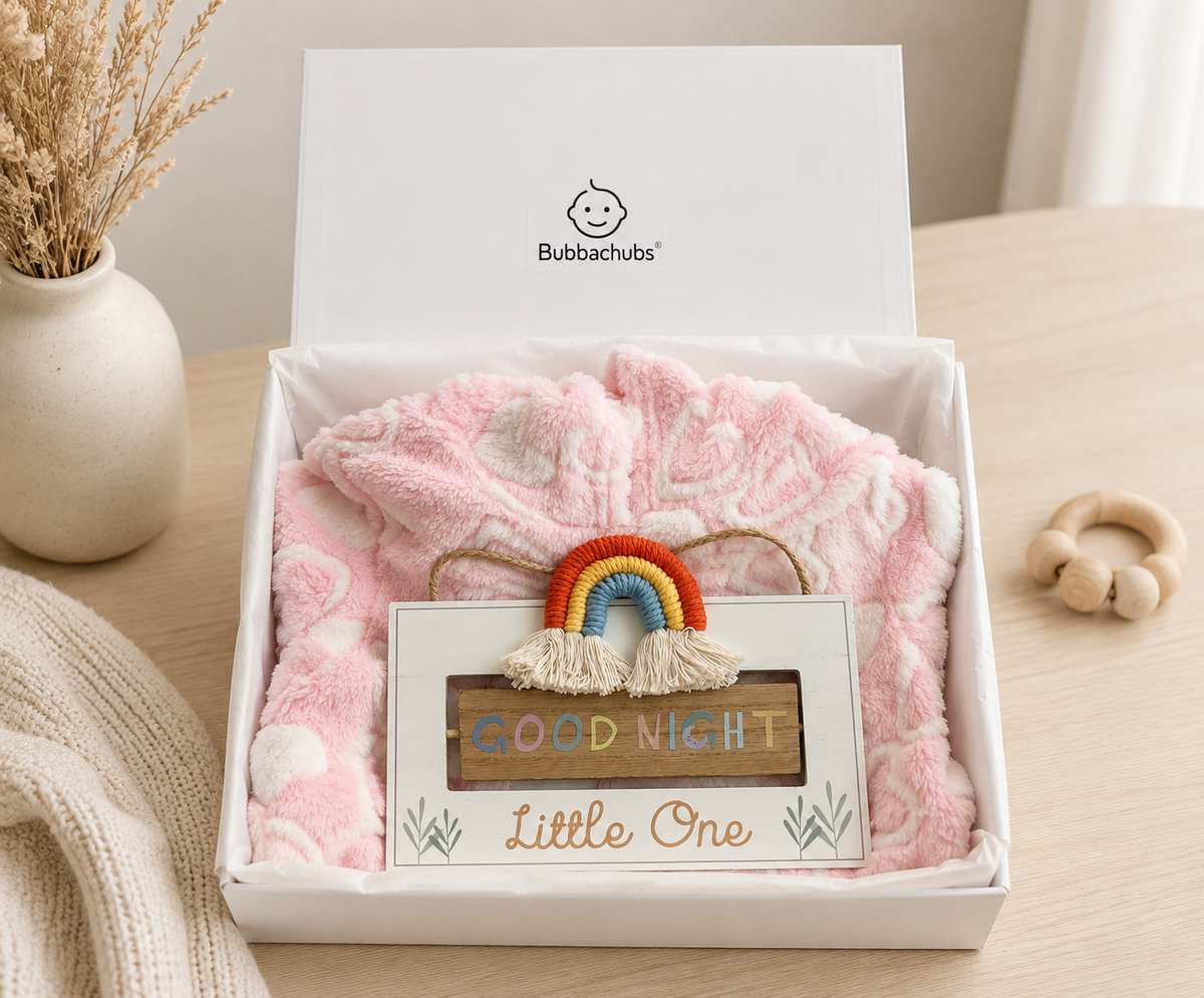 Bubbachubs Baby Girls Hooded Fleece & Bedroom Plaque Gift Set 6-12 Months