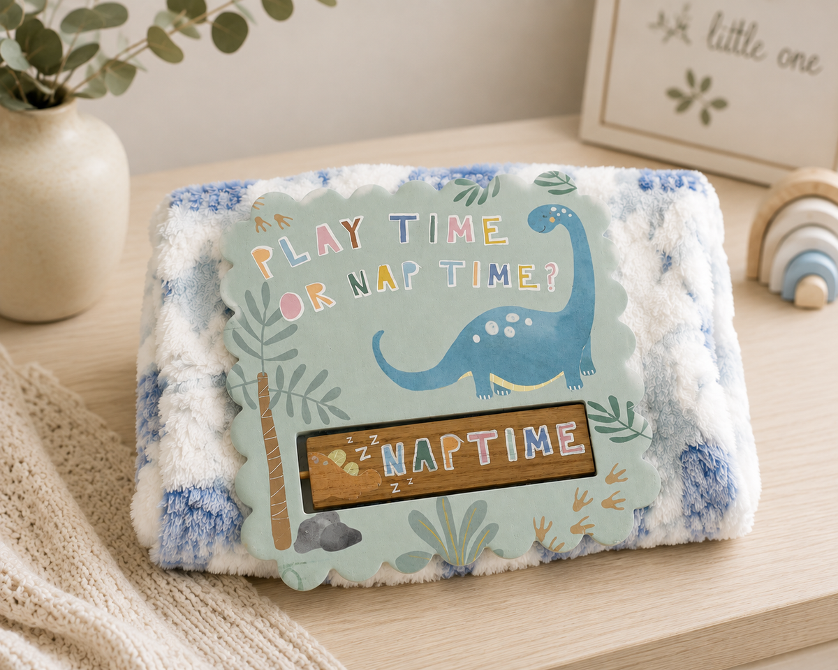 Bubbachubs Baby Boys Dinosaur Hooded Fleece & Playtime/Naptime Bedroom Plaque Gift Set 6-12 Months