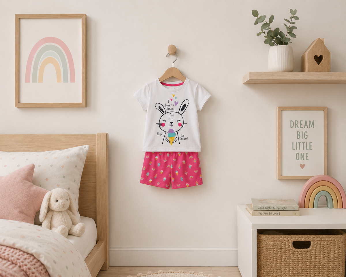 Girls Ice Cream Pyjama Shorts Set 1-3 Years