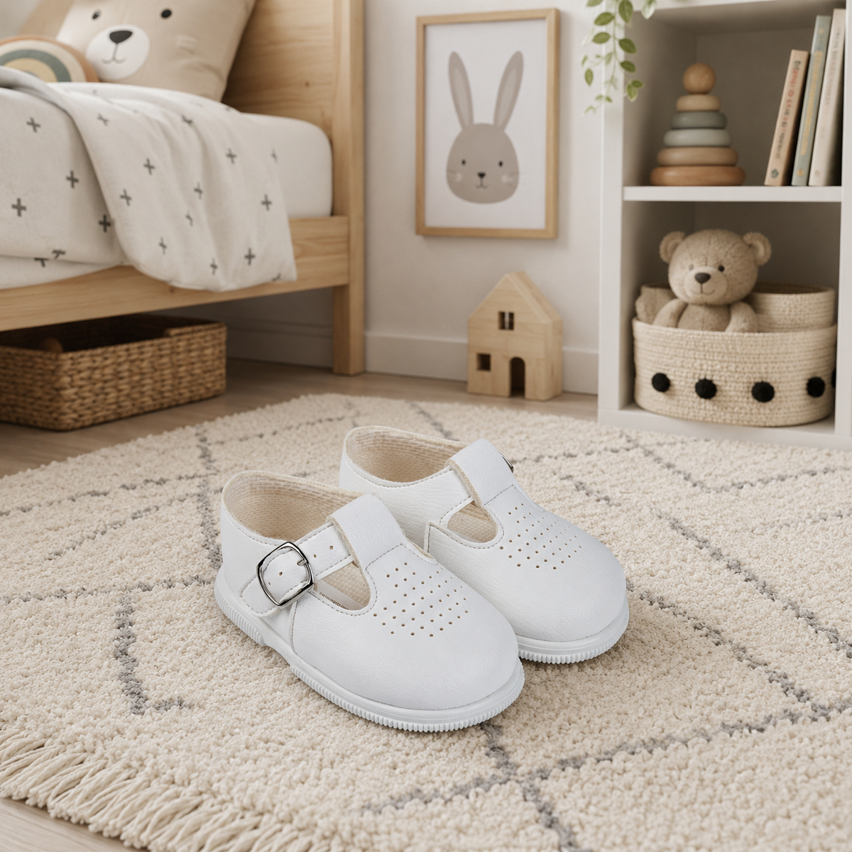 Baby T-Bar First Walker Hard Sole Shoes-White