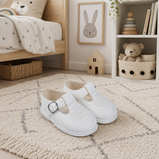 Baby T-Bar First Walker Hard Sole Shoes-White