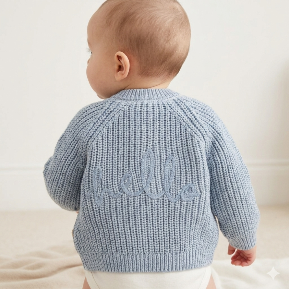 Baby Boys Cotton Knit Cardigan With Embroidery Detail 0-12 Months